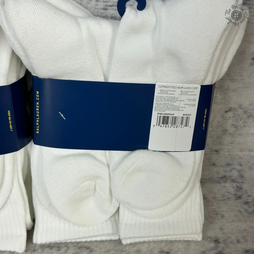 New - Lot of 2 - Polo Ralph Lauren Classic Sport Crew‎ Socks White 6 Pair Packs
